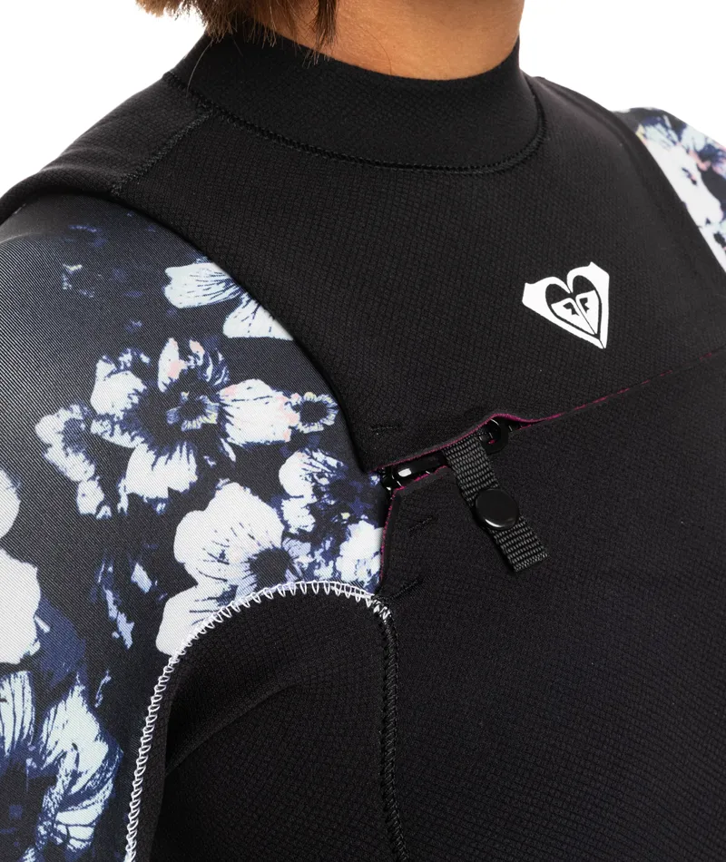 Roxy 4/3 Elite Chest Zip Wetsuit True Black Flowers-3